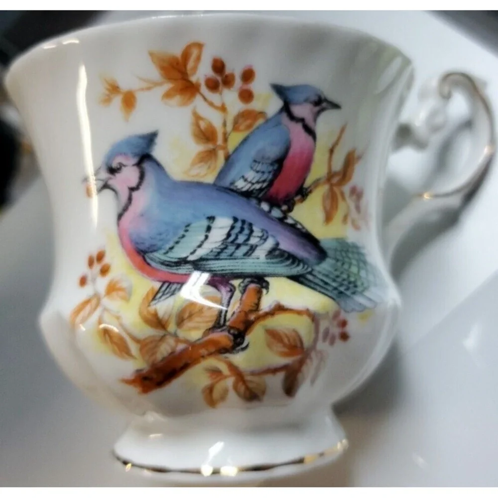 Vintage Royal Dover Bluejay Fine Bone China Teacup‎ Replacement Pair